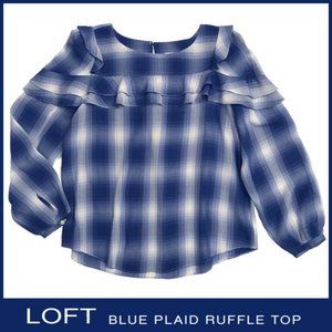 LOFT Blue Plaid Ruffle Top Size SP